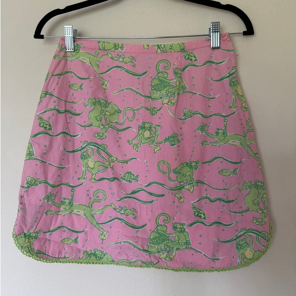 Vintage Lilly Pulitzer White Label Scuba Monkey Pink Shift Above Knee Skirt sz 2